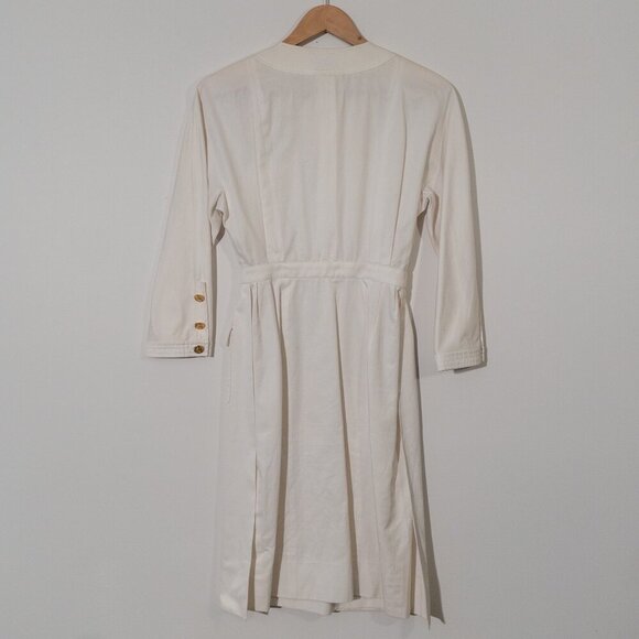 Rare Vintage CHANEL Boutique Ivory Shirt Dress with Gold Medallion Buttons - Picture 2 of 13